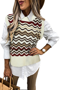 Black Wavy Stripes Knit Vest Pullover Sweater