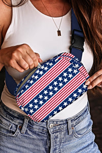 Dark Blue Star Printed Buckle Strap Flag Day Crossbody Bag