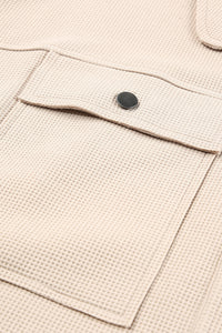 Khaki Waffle Knit Buttons Cropped Jacket with Pockets