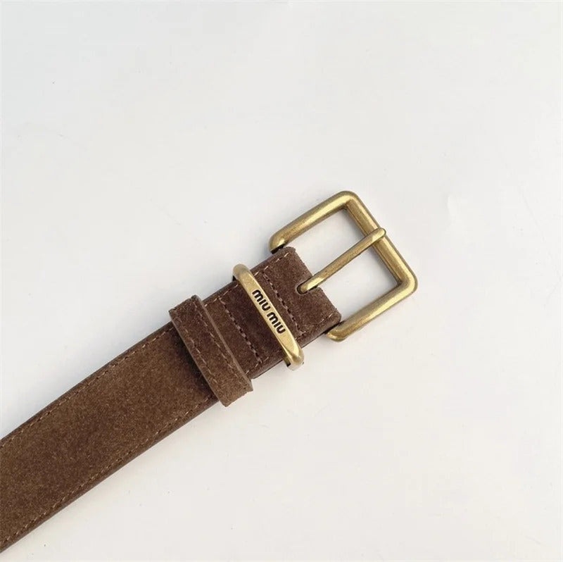 Luxury New Double Genuine Leather Belt for Women Cowhide Suede Belts with Trendy Square Alloy Buckle Ideal for Dresses and Jeans