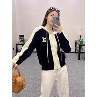 Women's Clothing Casual Elastic Slim Hooded Zipper Knitted Cardigan Autumn Winter Fashion Patchwork Wool Thick Commute Sweaters