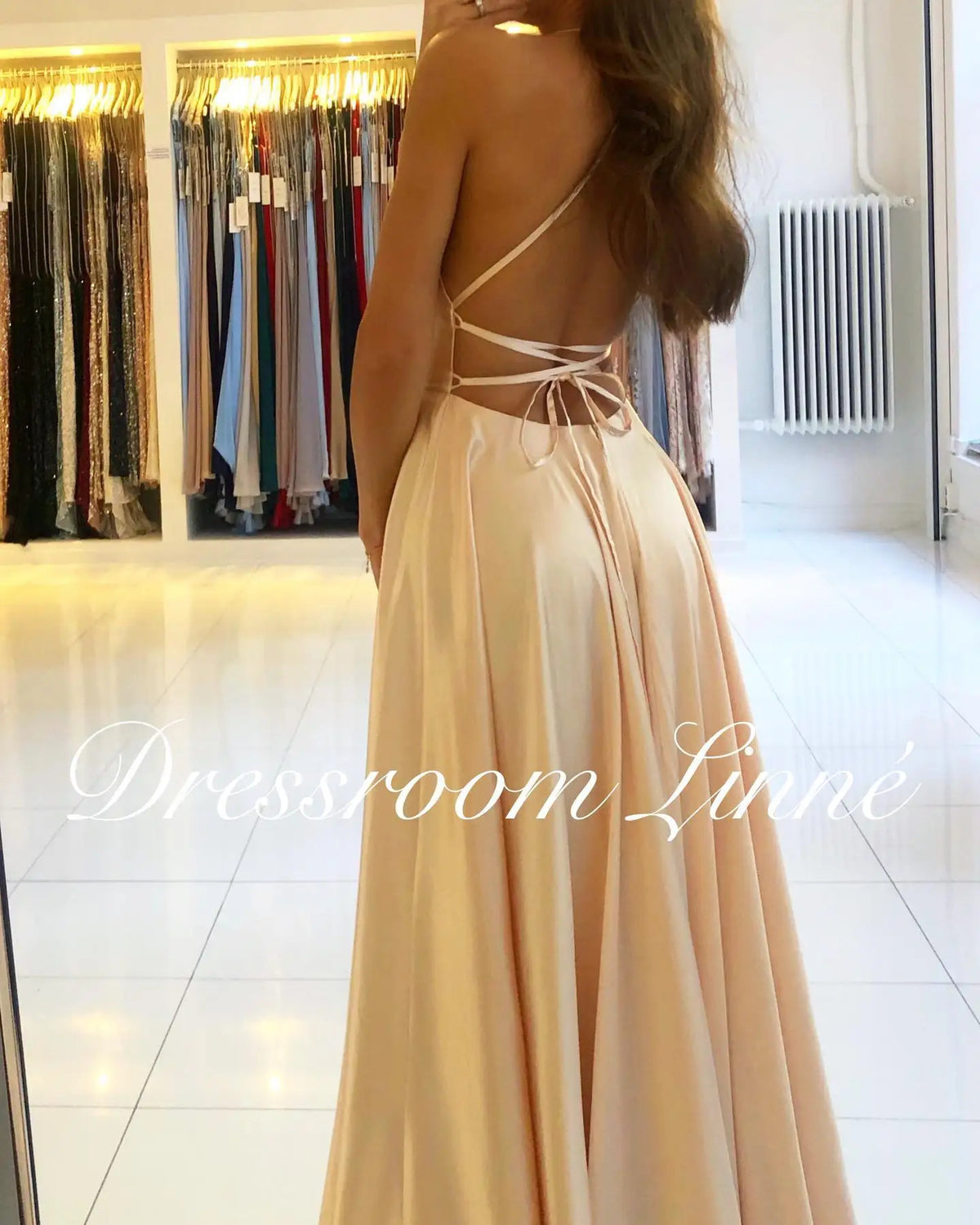 FATAPAESE Prom Dress Spandex satin Slit Side Dress A-LINE Scoop Stretch Slip Satin High Split Long Simple Evening Party