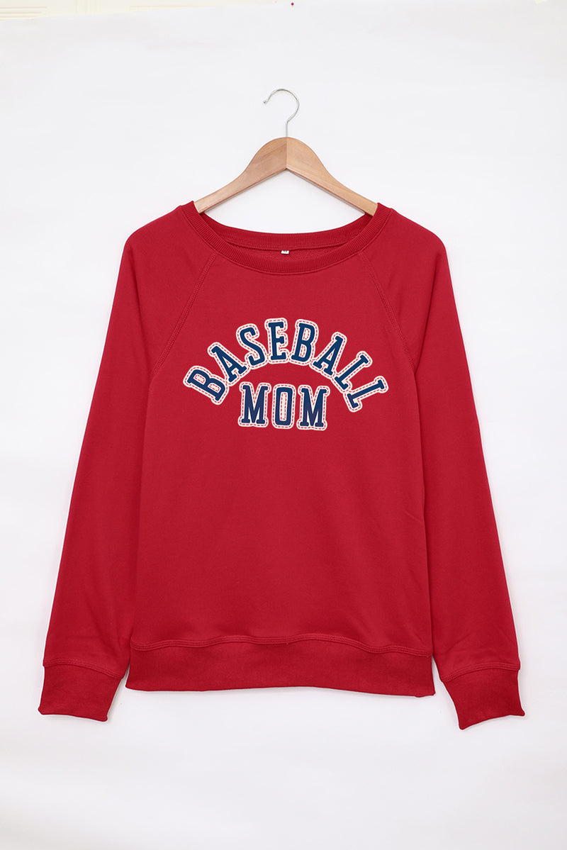 Fiery Red Baseball Mom French Terry Cotton Blend Sweatshirt