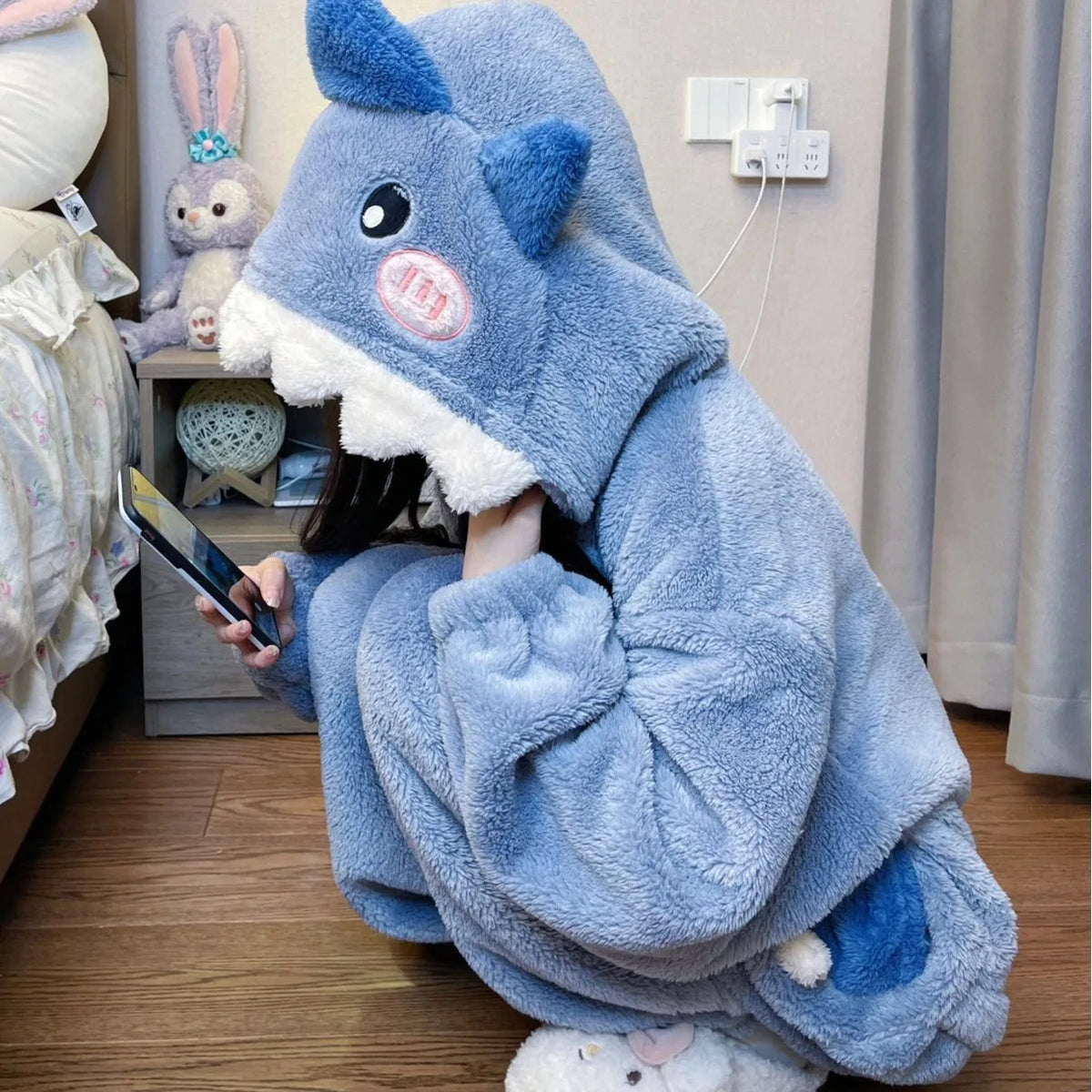 Cartoon Cute Shark Women's Hooded Sleepwear Kigurumi Unicorn Winter Cosplay Pijama jumpsuit Female Christmas Party Loungewear