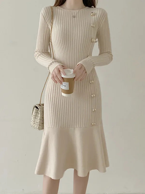 Autumn Warm Korean Fashion Woman Elegant Clothing Knitted Vintage Dresses Sweater Dress Femme Winter Vestido Feminino Thicken