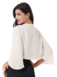 Women Chiffon Cardigan Bolero Shawls 3/4 Sleeve Solid Soft Cape Coat Wedding Bridal Party Dress Wraps Beach Vacation Cover Ups