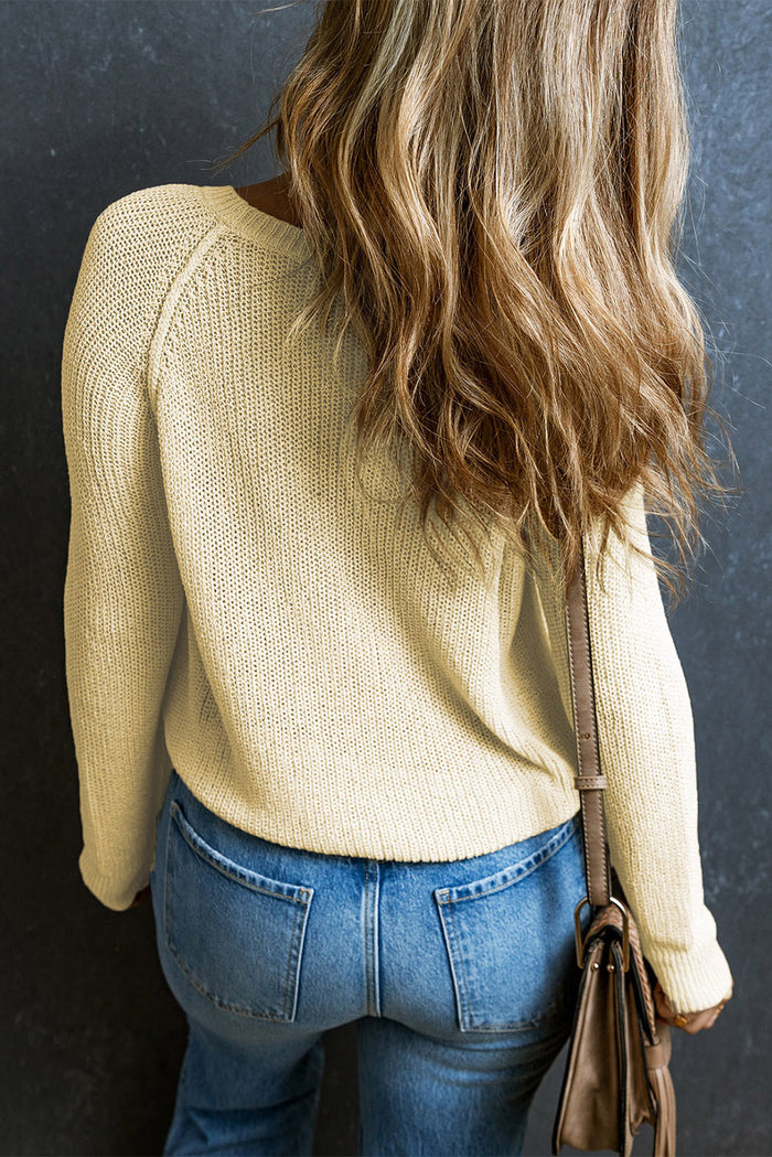 Apricot Raglan Sleeve Crewneck Casual Sweater