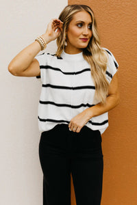 White Striped Batwing Sleeve Sweater Tee