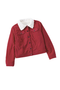 Fiery Red Corduroy Sherpa Snap Button Flap Jacket