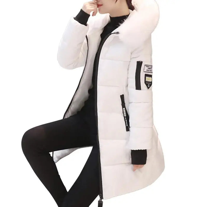 Fashion Women Winter Cotton Coat Parka Thickened Padded Stuffed Hooded Mid Length Warm Zip Up Slim Lady Down Coat Long Overcoat