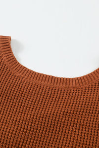 Brown Cross Back Hollow-out Sweater