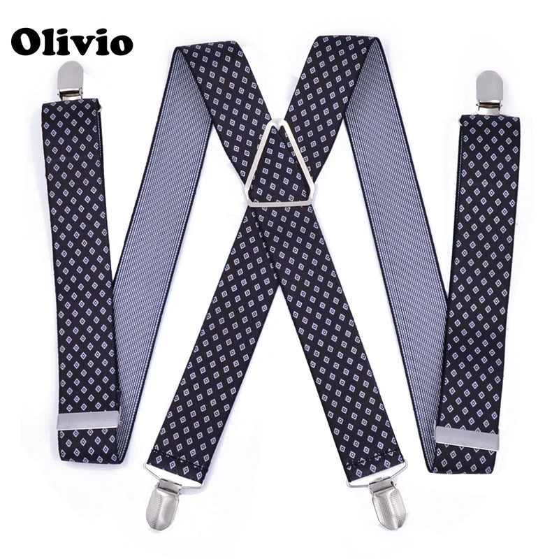 Heavy Duty Big Suspenders for Men Adjustable Elastic X Back Pants Women Suspender for Trousers Braces Straps  clips letter black