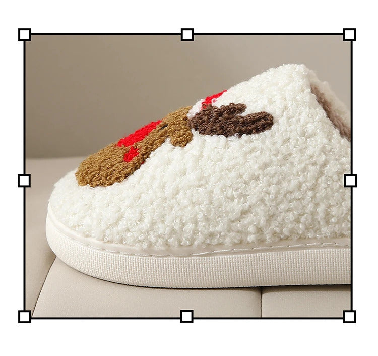 Christmas Elk Cotton Slippers for Women Men Winter Cute Cartoon Home Non Slip Couple Floor Slides Indoor Plush Shoes 20