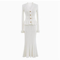 Pure White Temperament Dress Hollow Fake Two-piece Knitted Mini Dresses 5240144