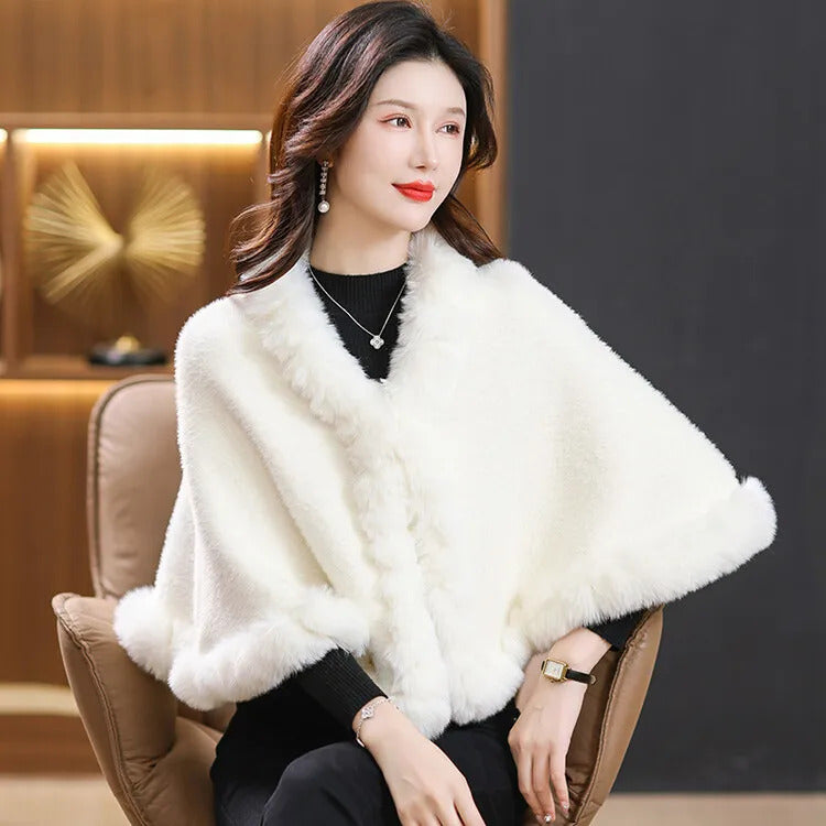 Fashion Elegant Faux Fur Trims Mink Cashmere Fleece Cape Women Cheongsam Wedding Dress Shawl Cloak Short Coat Winter Autumn