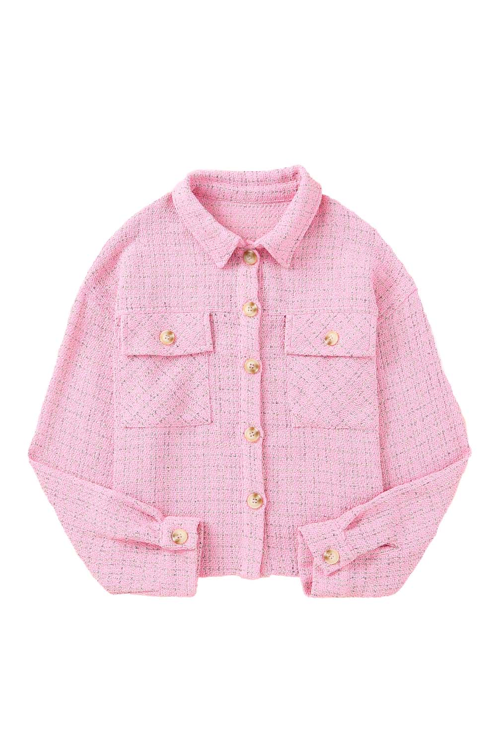 Pink Plaid Tweed Button Up Shacket