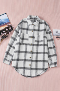 Black Plaid Pattern Buttoned Shirt Coat with Slits