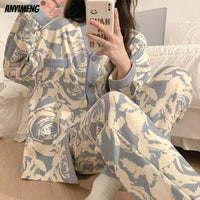 SUKAE Women Autumn Winter New Pajamas Sets Faux Cotton Sleepwear Casual Kimono Pijamas Sets Leisure Lapel Loungewear Homesuits