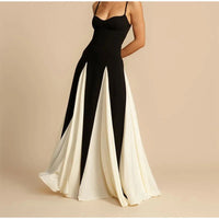 Sexy Women Contrasting Patchwork Sling Dress Elegant Slim Sleeveless Maxi Vestidos 2024 Summer Female Evening Party Robes