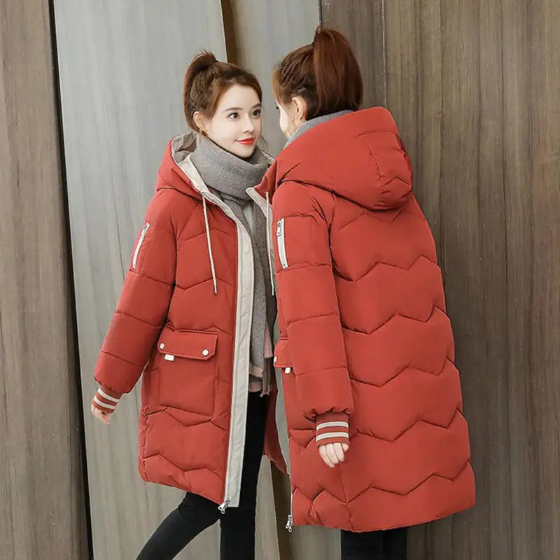 2023 New Women Long Down Cotton Jacket Korean Loose Cotton Coat Winter Thicken Warm Women Parkas Winter Female Hooded Coat