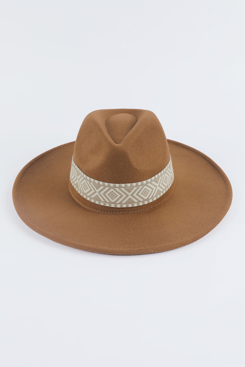 Gray Aztec Embroidery Retro Flat Fedora Hat