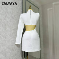 CM.YAYA Women Full Sleeve Elegant O-neck Mini Dress 2024 Summer Pearl String Sexy Street Night Club Party Vestidos Dresses