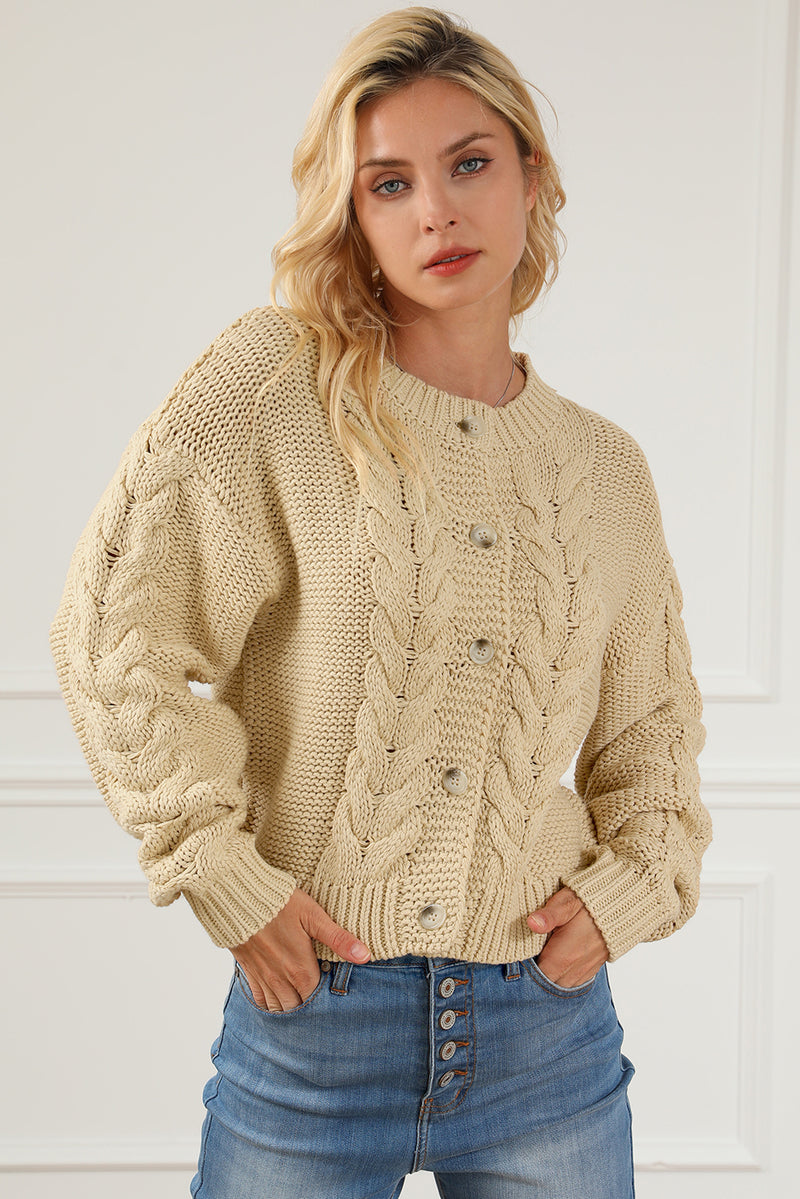 Apricot Cable Knit Buttoned Cardigan