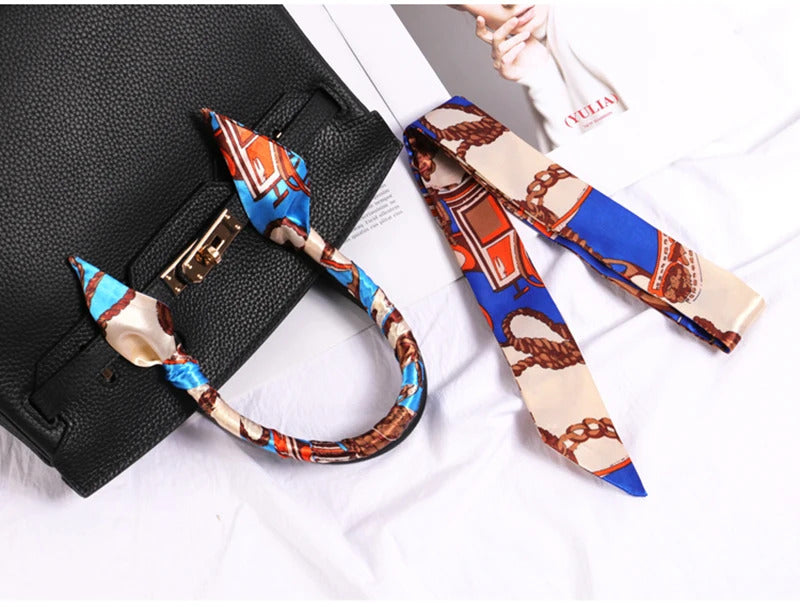 New Print Flower Small Scarf for Women Handle Bag Ribbons Brand Fashion Head Scarf Small Long Skinny Scarves Wholesale Headbands