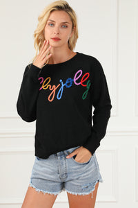 Black Holly Jolly Round Neck Casual Sweater