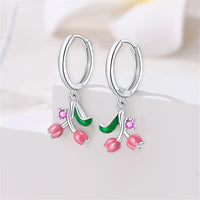 Fresh Spring Women's 925 Sterling Silver Tulip Rose Bee Fruit Original Design Earrings Fit Engagement Party Exquisite Jewelry