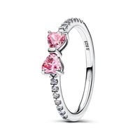 Hot Sale Original 925 Sterling Silver Ring Pink bow With Colorful Crystal Rings For Women Valentine's Birthday Gift DIY Jewelry