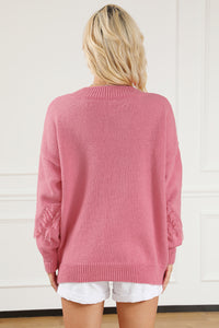 Pink Distressed Fringed Detail V Neck Baggy Sweater