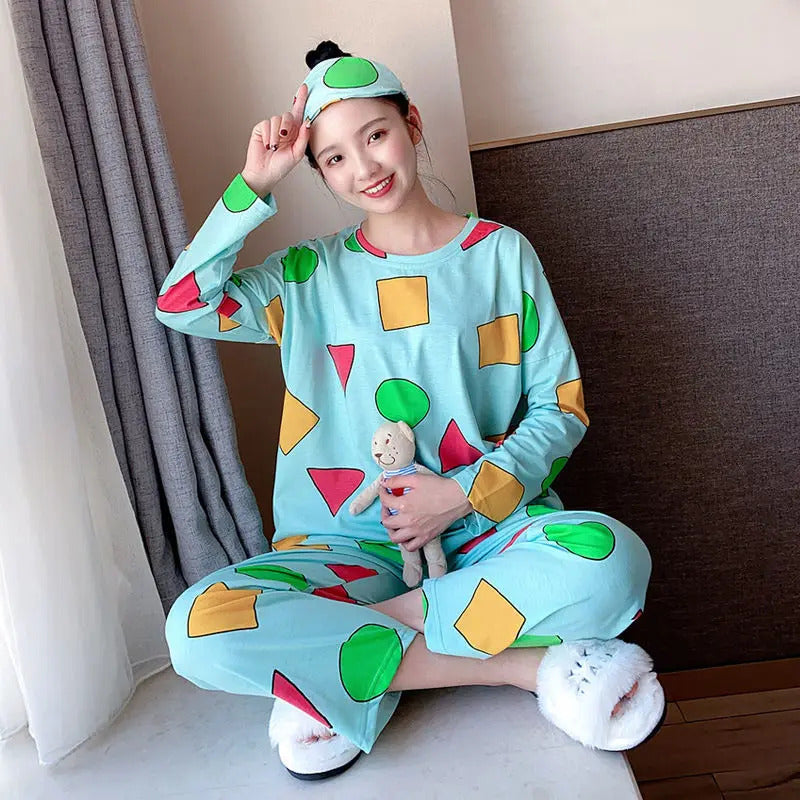 Pijama Sin Chan Man and Woman Pajama Sinchan Cotton Autumn Long-sleeved Trousers Sets Japanese Pajamas for Couples Man Sleepwear