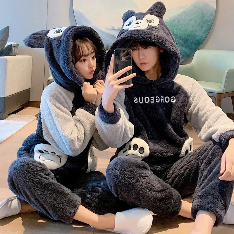 New 2022 Couple Pajamas Set Women's Thickened Fleece-lined Coral Velvet Couple Sleepwear For Spring Autumn Winter Homewear