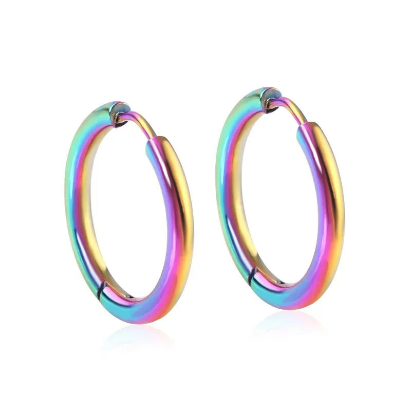 2Pcs Small Hoop Earrings for Women Men, Silver Color Stainles Steel Round Circle Pendientes Mujer 2023 Hypoallergeic