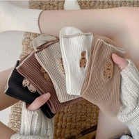 5 Pairs Bear Embroidery Low Cut Ankle Socks, Cute Summer Breathable Sports Socks, Women's Socks