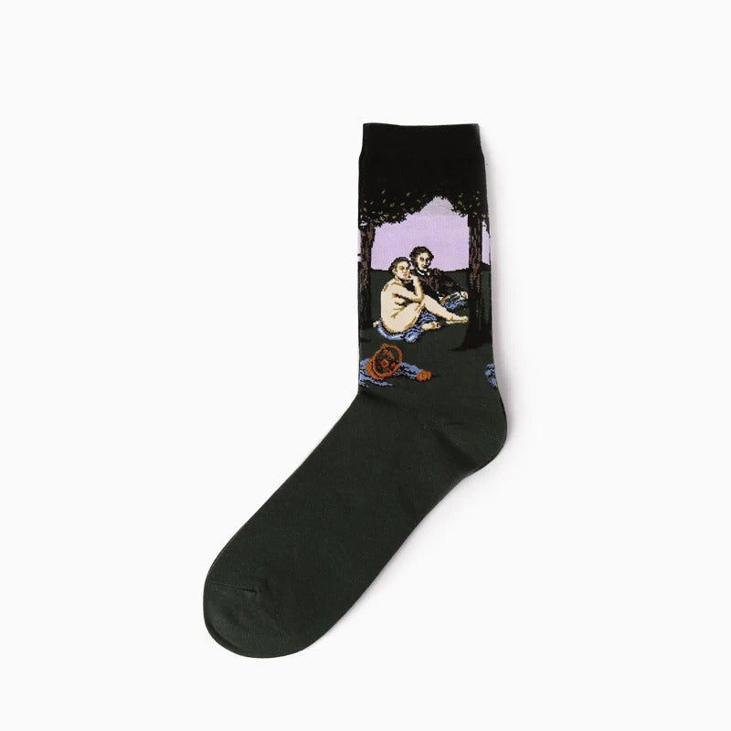 Autumn winter Retro Women Art Van Gogh Mural World Famous Oil Painting Series Men Socks Funny Socks