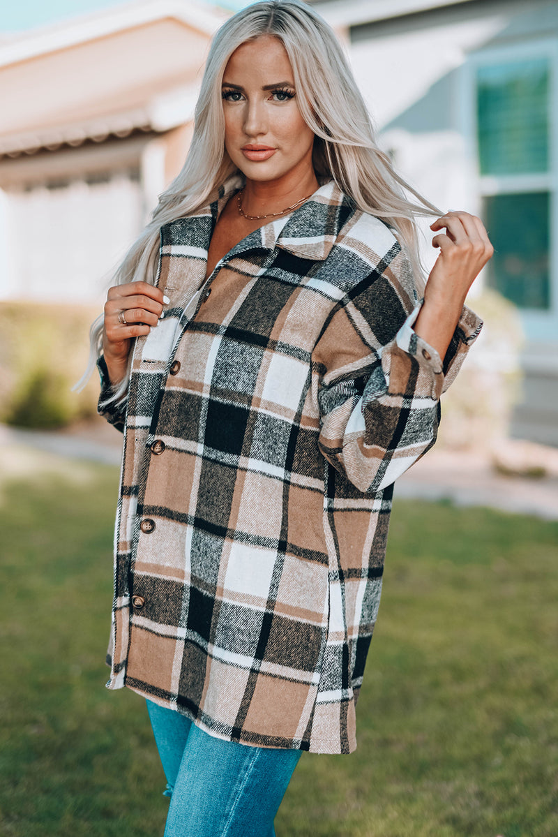 Green Plaid Print Buttoned Shirt Jacket