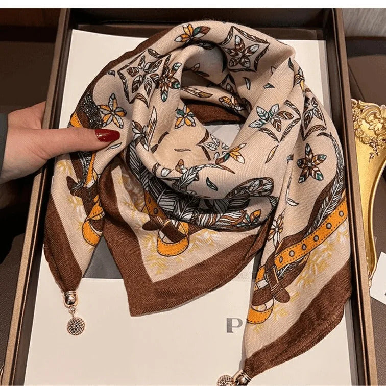 2025 new magnetic buckle silk scarf for women's small square scarf for autumn and winter warmth and cold resistance, fashionabl