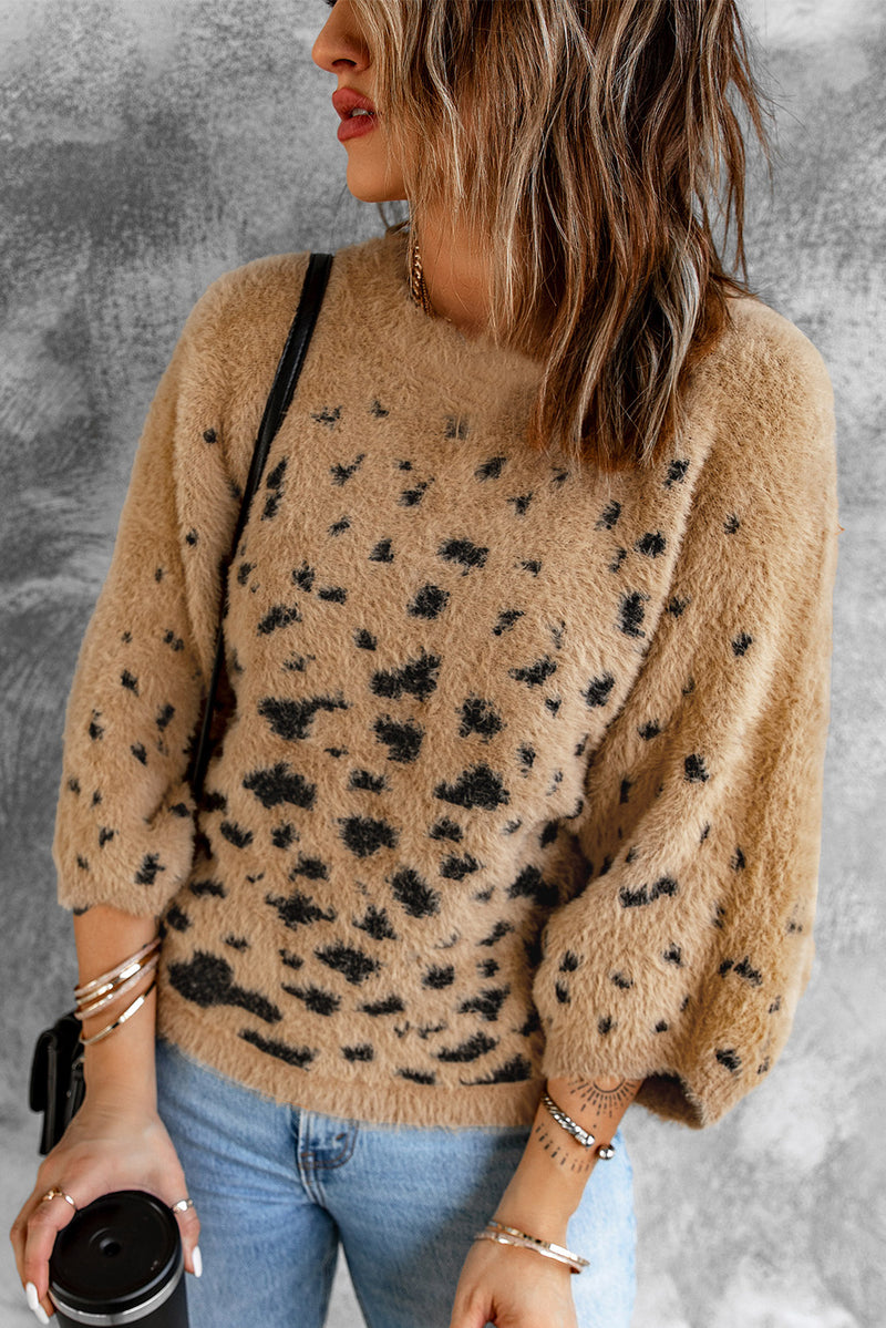 Leopard Print Drop Shoulder Loose Knitted Sweater