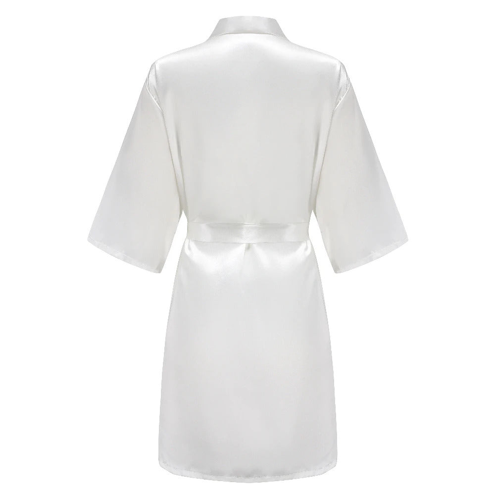 Grass Green Women's White Letter Bride Bridesmaid Short Satin Robes for Wedding Party Getting Ready