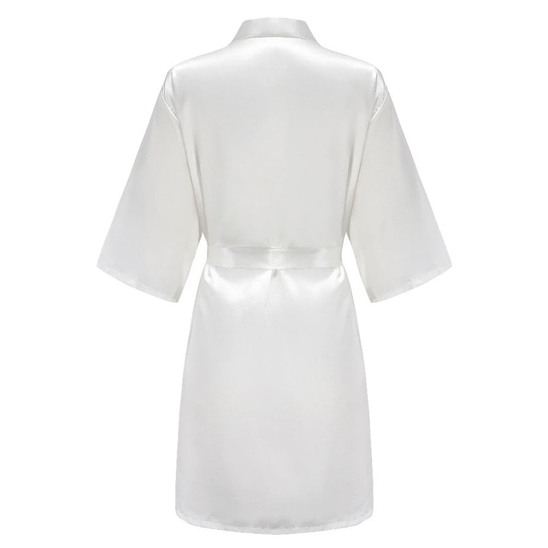 Grass Green Women's White Letter Bride Bridesmaid Short Satin Robes for Wedding Party Getting Ready