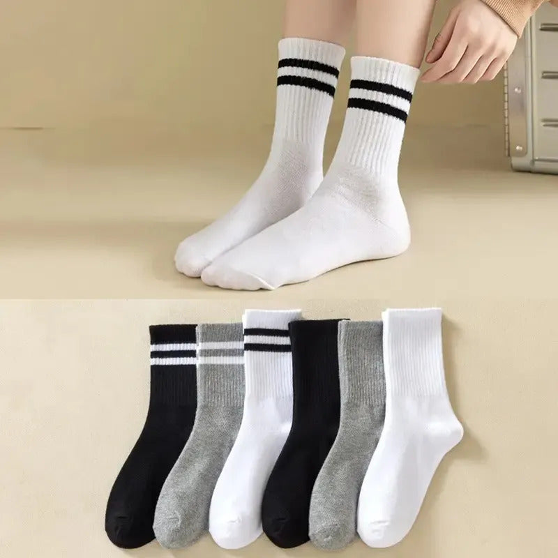 6/12 Pairs Women Mid Socks Solid Color Breathable Comfortable In Autumn Winter Sweat Absorbing High-Quality Casual Socks Sports