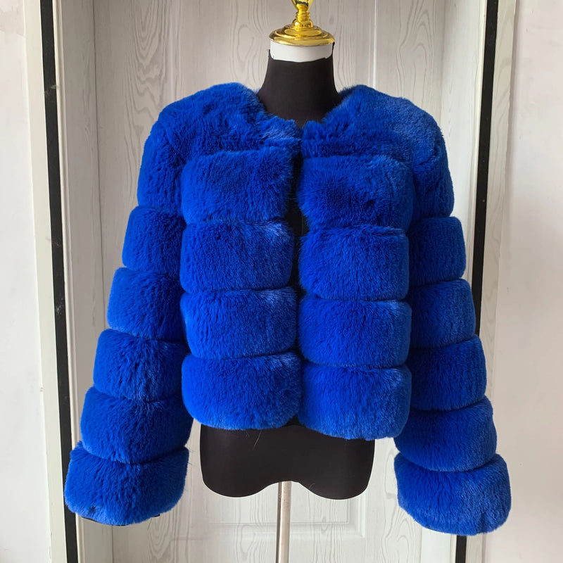 Women's Fashion faux fur coat super hot Autumn Winter women short Faux fox fur fluffy jacket high quality 7xl Ladies furry coats