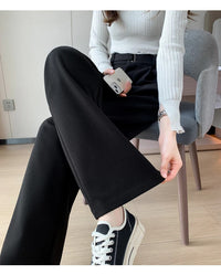 Seoulish Autumn Winter Thicken Woolen Casual Loose Full Length Pants 2023 New Button High Waist Chic Wide Leg Trousers Female