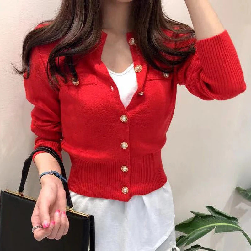 2024 Autumn Long Sleeve Fashion Women Cardigans Sweater Knitted Coat Short Casual Single Breasted Korean Slim Chic Ladies Tops