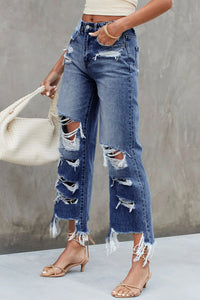 Blue Heavy Destroyed High Waist Jeans