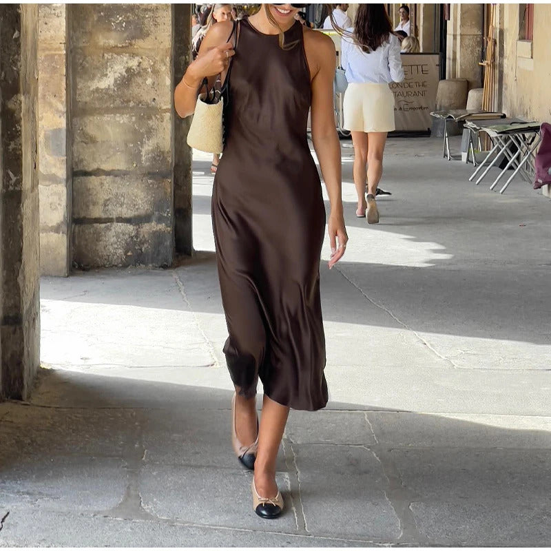 Summer Women Backless Sling Dress Sexy Loose V Neck Sleeveless Split Maxi Dresses 2024 New Female Beach Vacation Party Robes