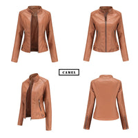 Leather coat  spring women leather jacket slim motorcycle clothing  Zipper fashion jackets and coats black high-quality clothing