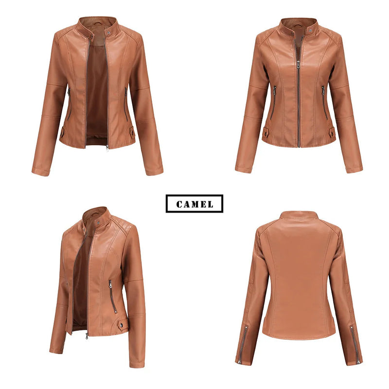 Leather coat  spring women leather jacket slim motorcycle clothing  Zipper fashion jackets and coats black high-quality clothing